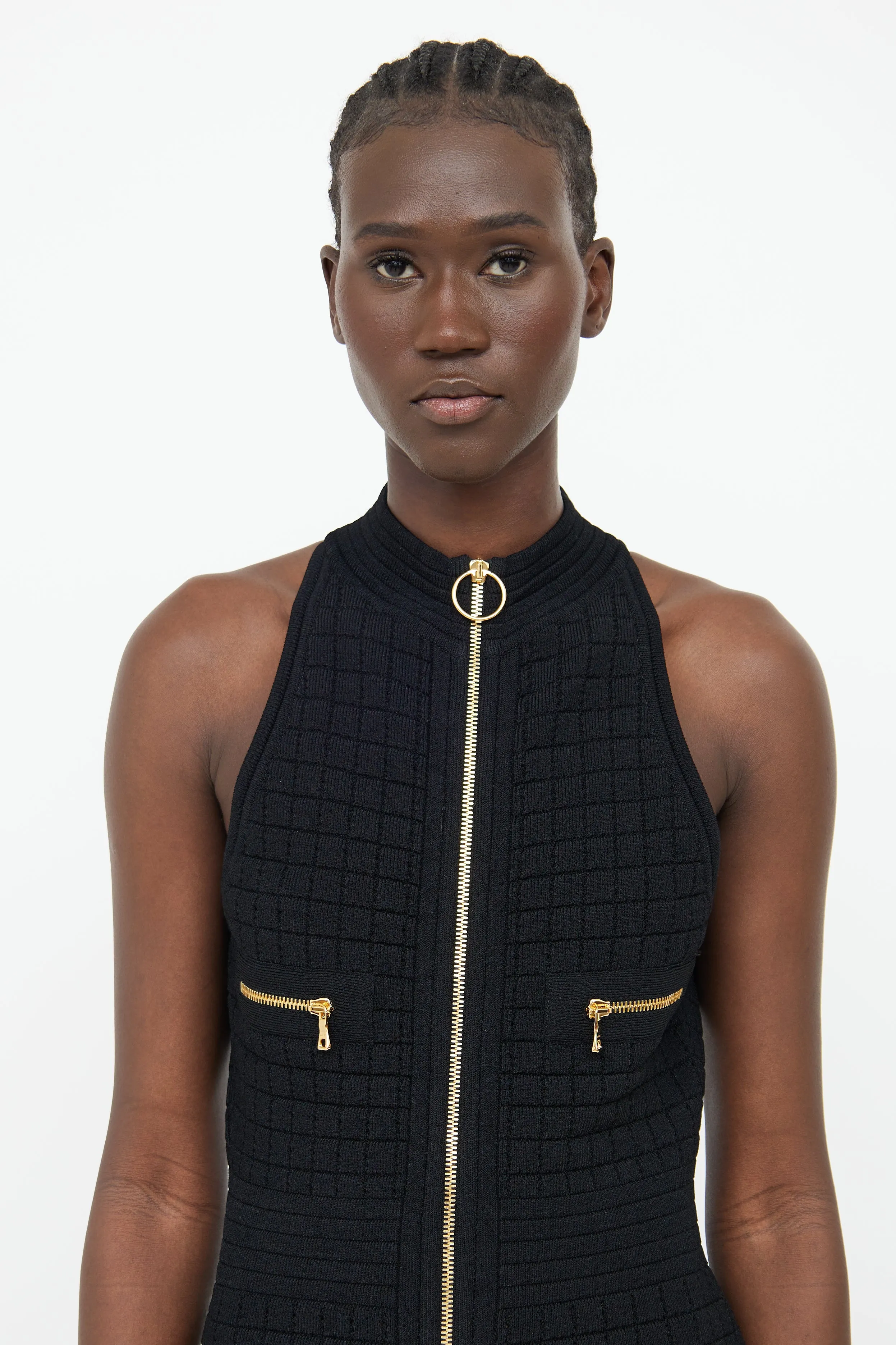 Black Knit Zip Dress