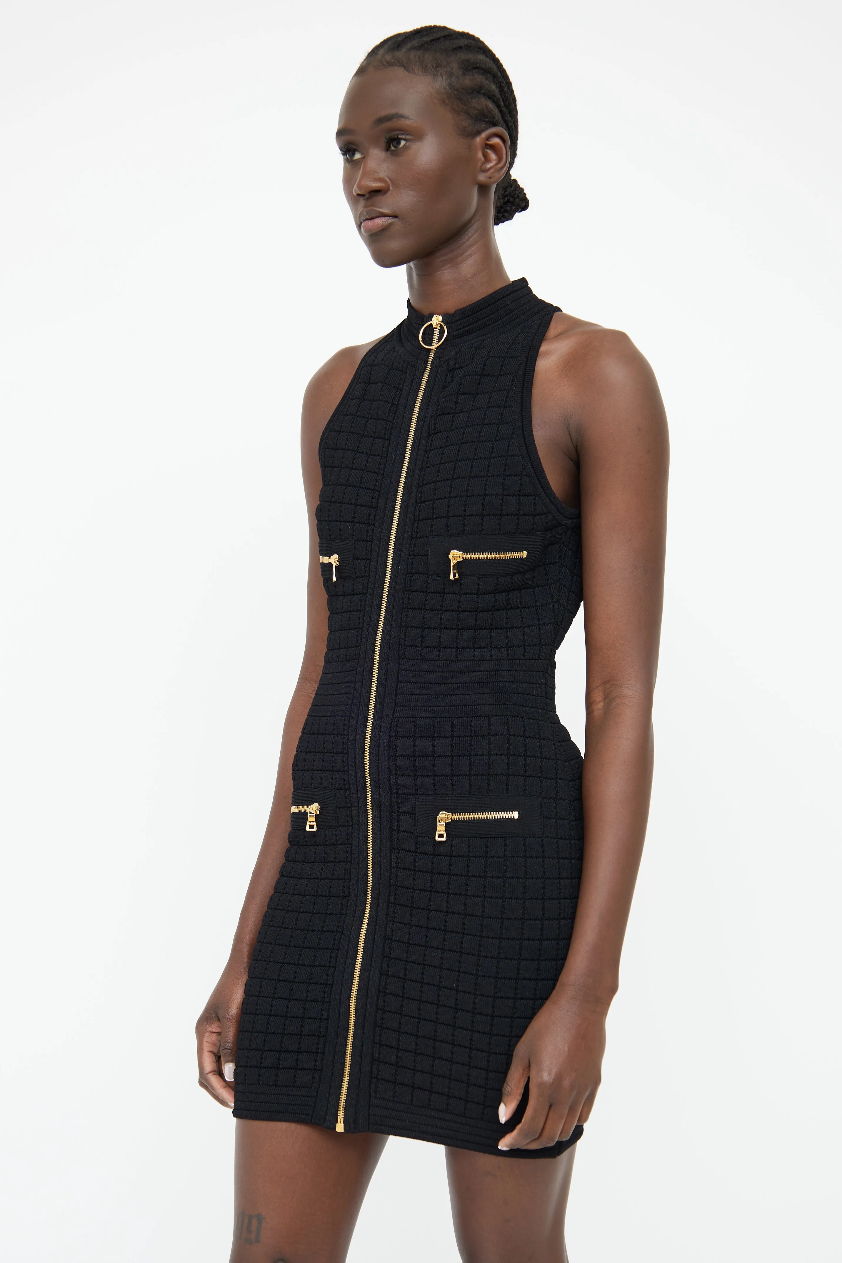Black Knit Zip Dress