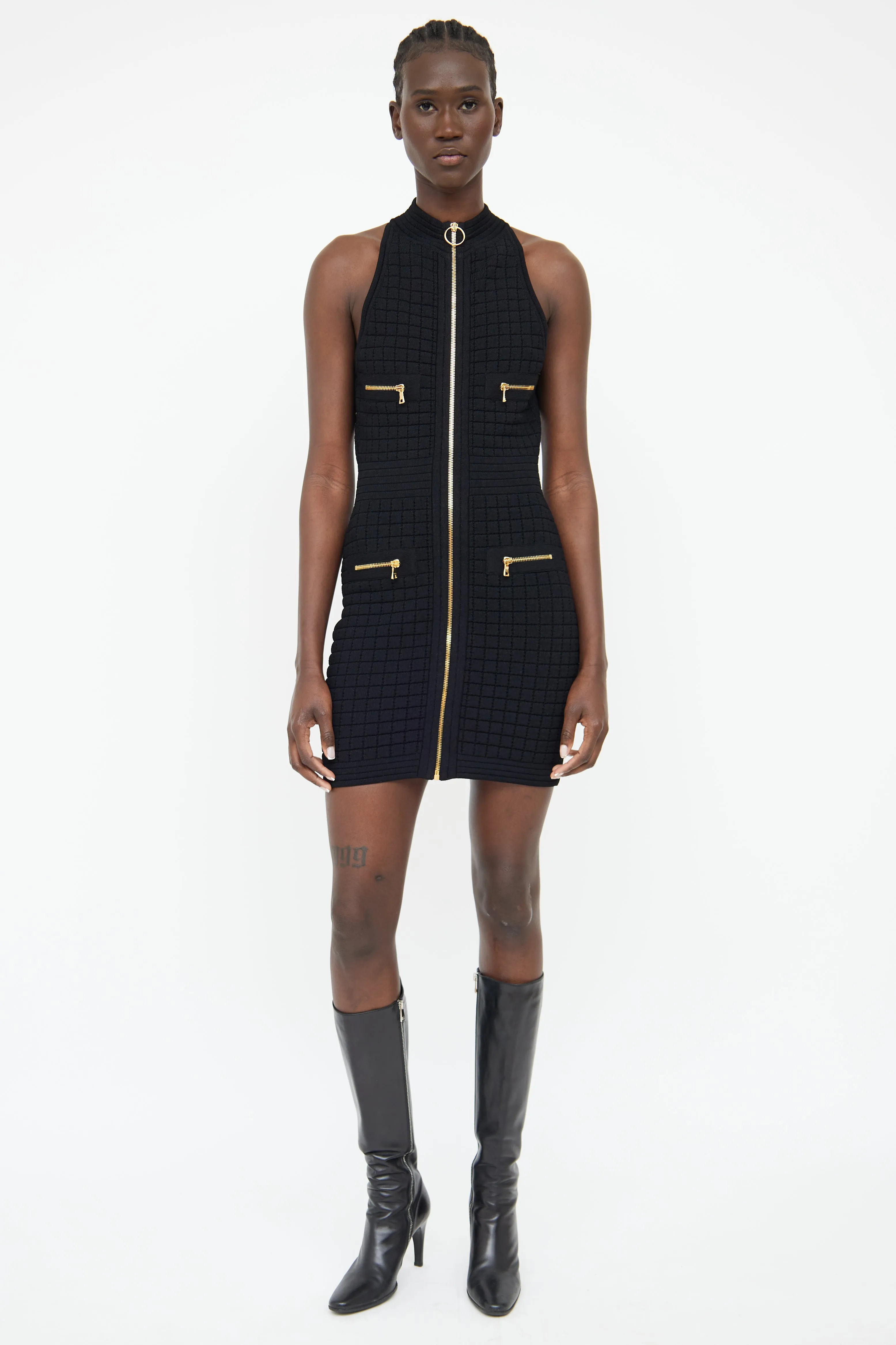 Black Knit Zip Dress