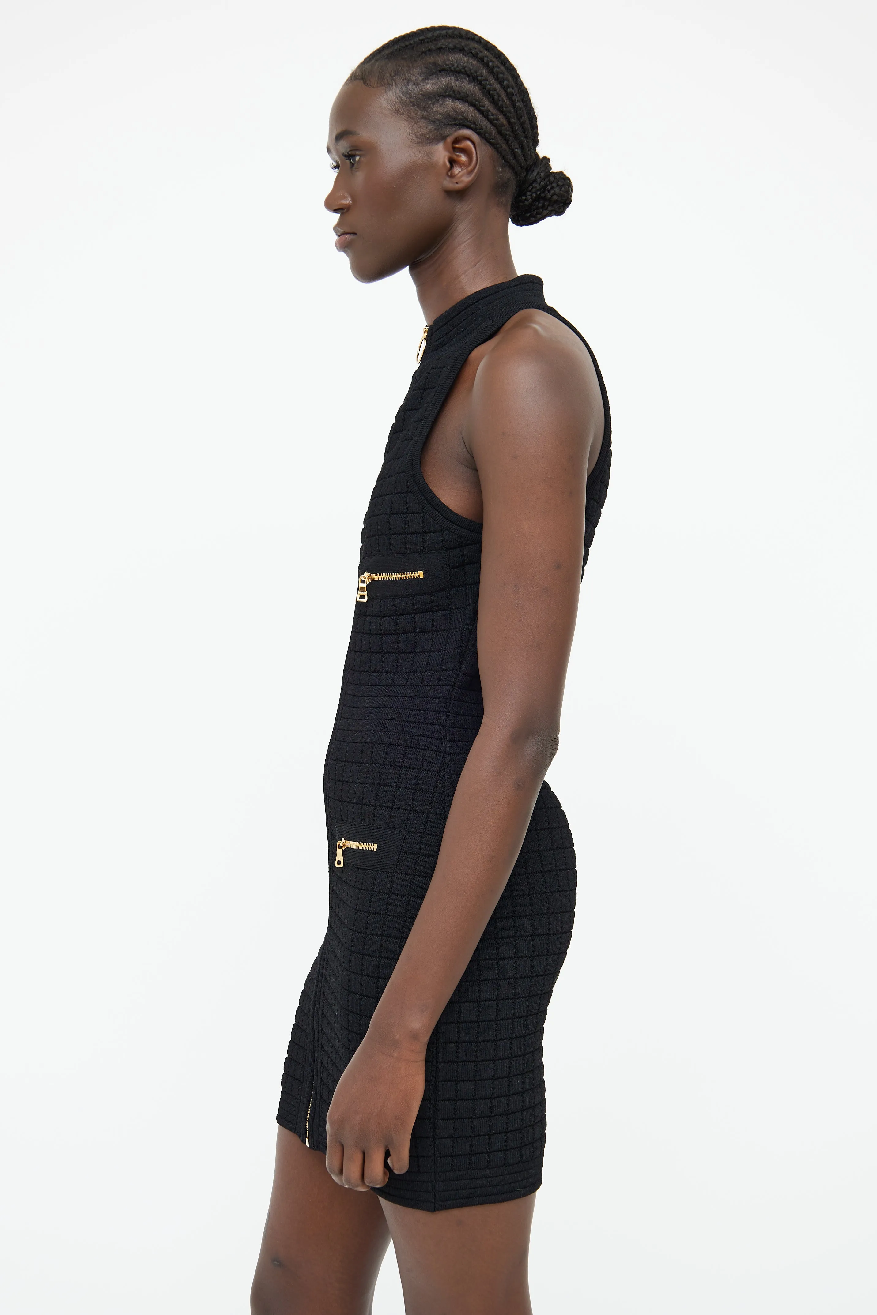 Black Knit Zip Dress