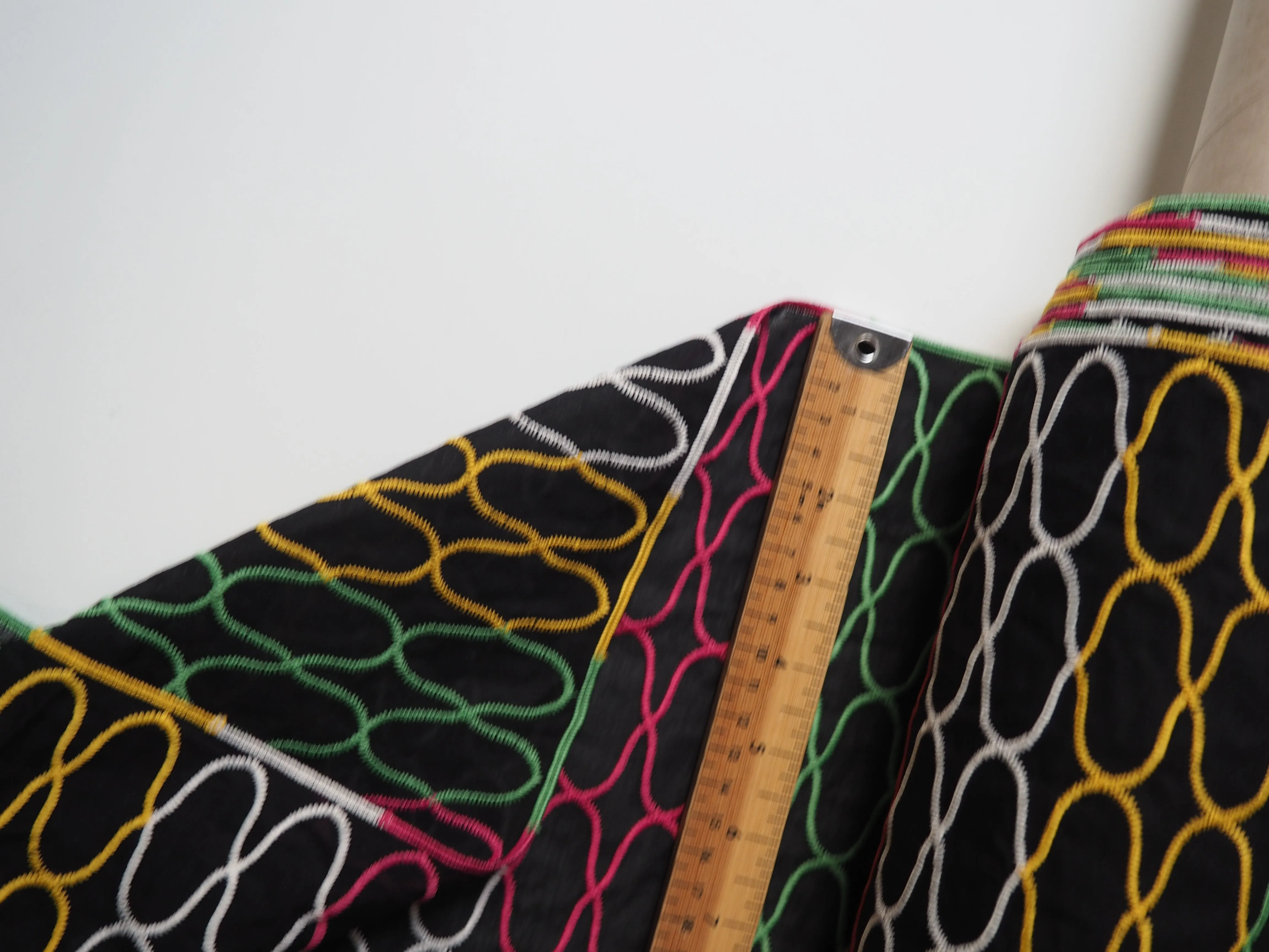 Black   Multicolour Embroidered Stripe Cotton
