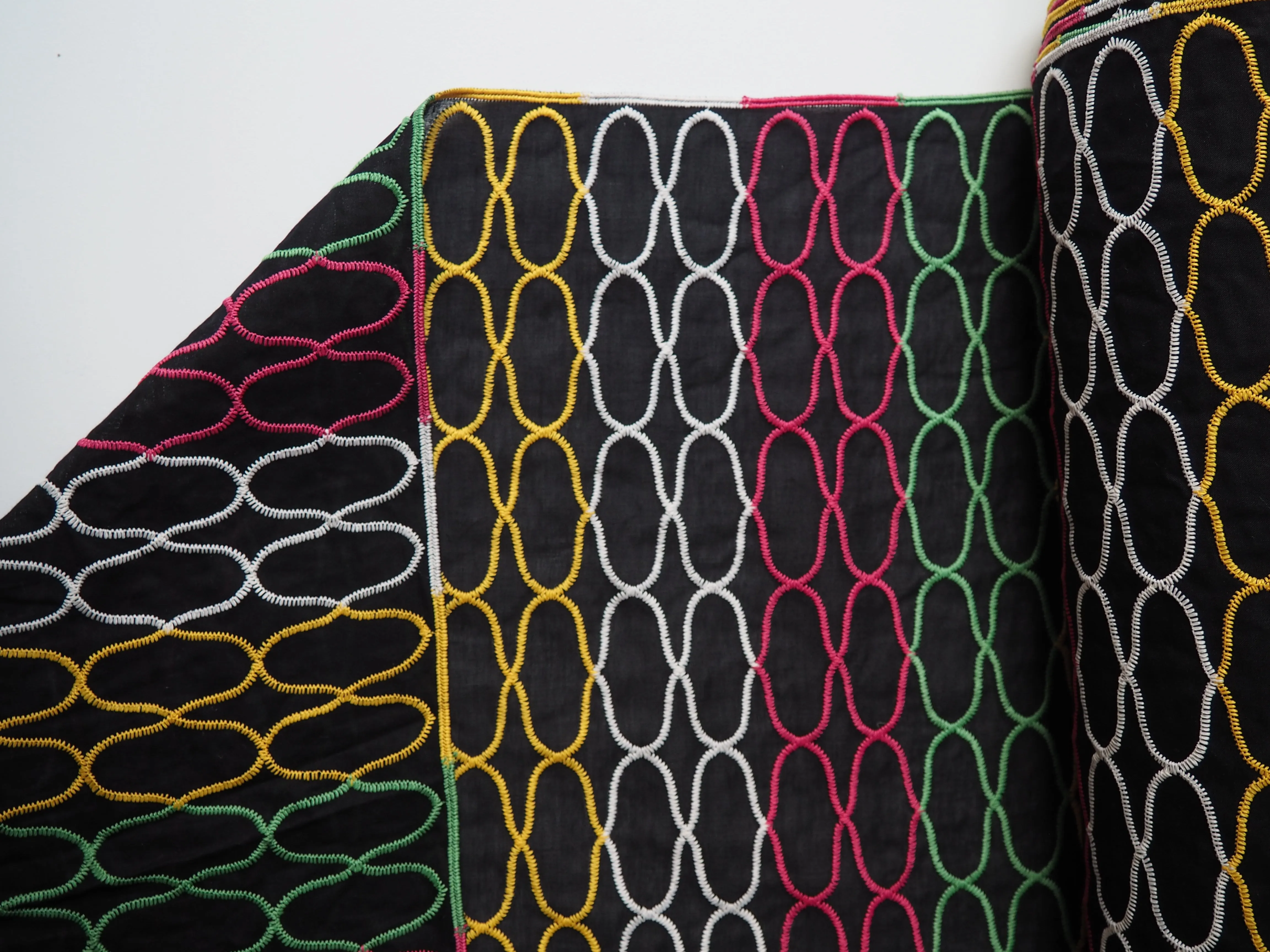 Black   Multicolour Embroidered Stripe Cotton
