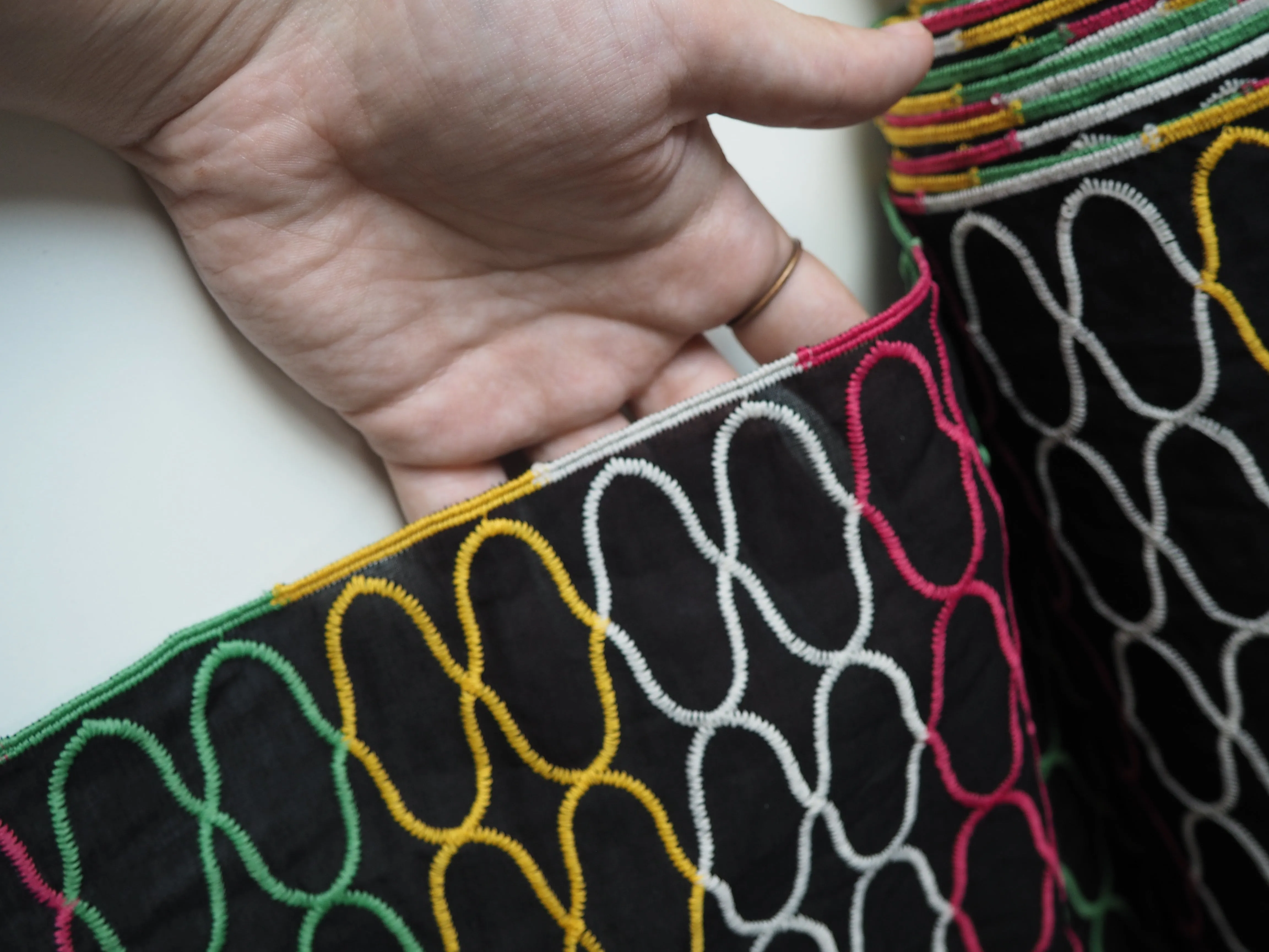 Black   Multicolour Embroidered Stripe Cotton