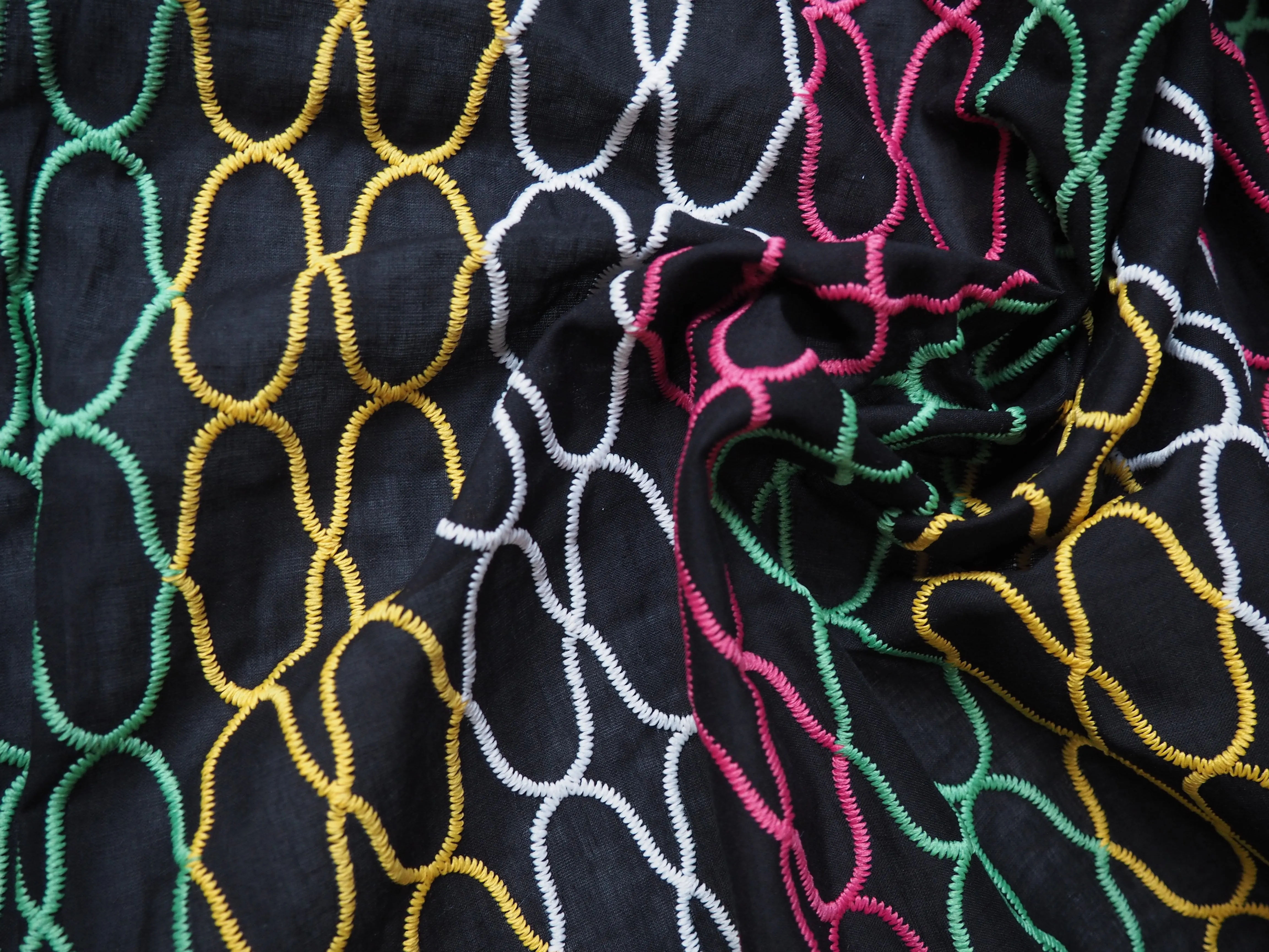 Black   Multicolour Embroidered Stripe Cotton