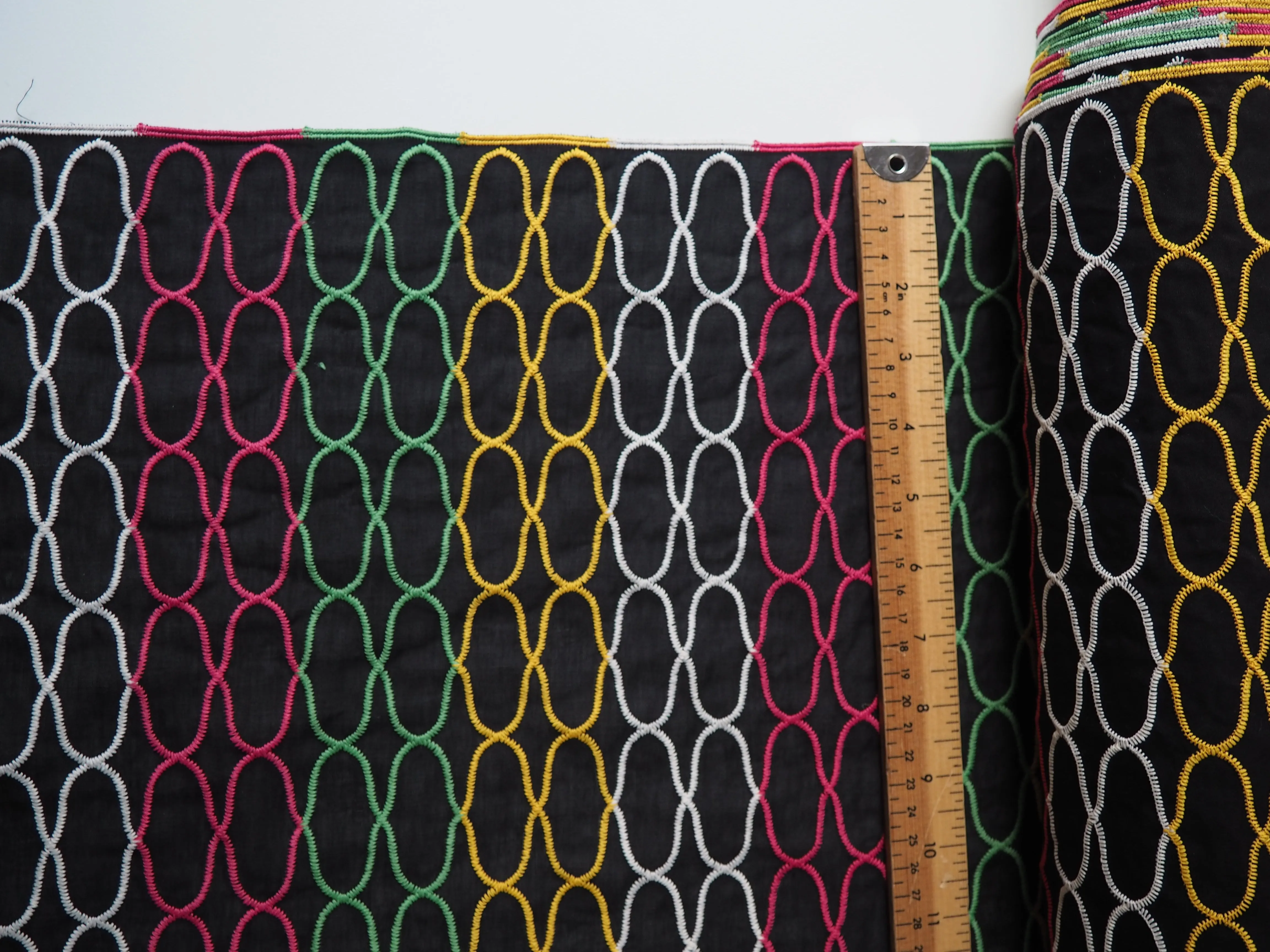 Black   Multicolour Embroidered Stripe Cotton