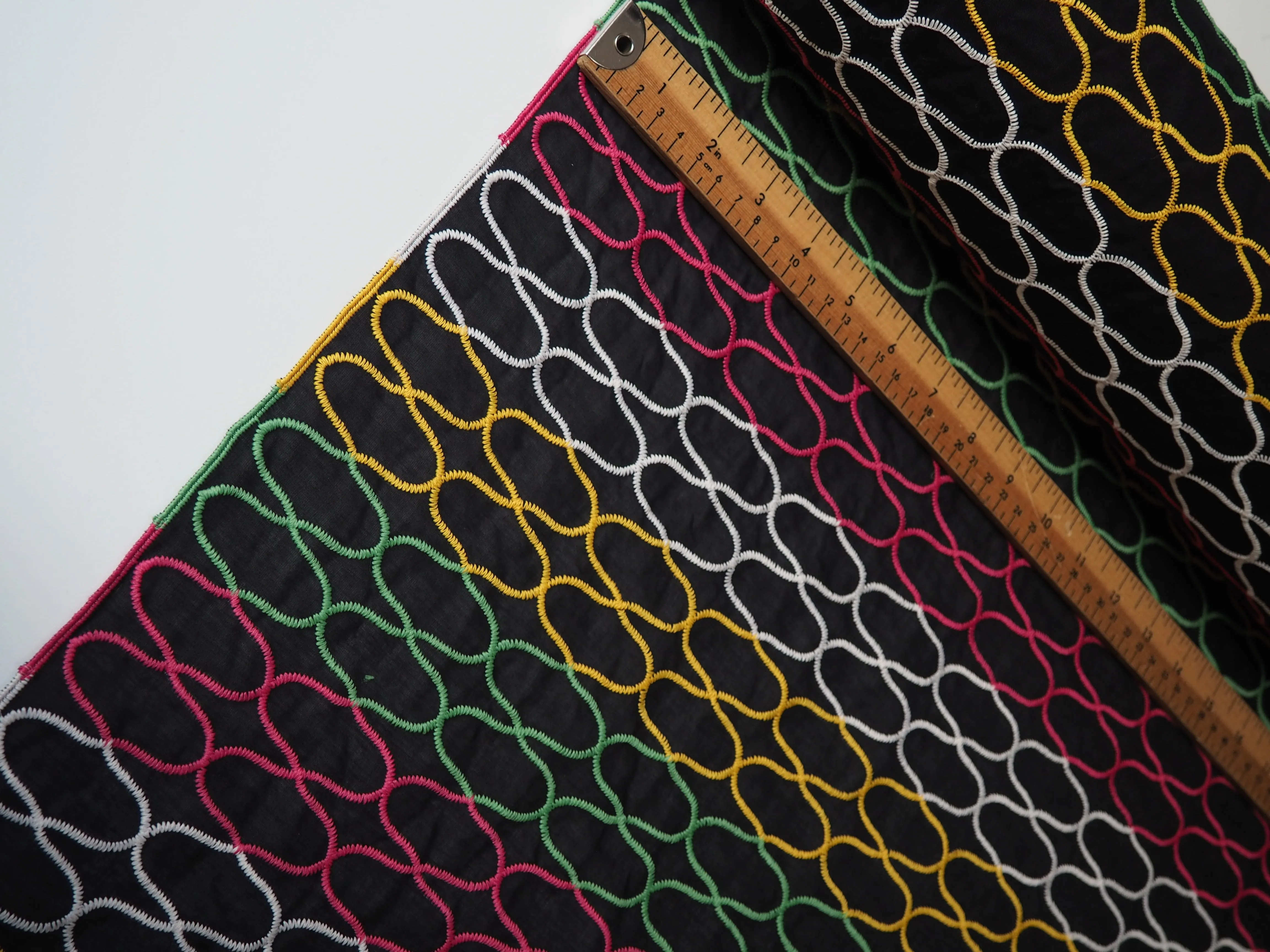 Black   Multicolour Embroidered Stripe Cotton