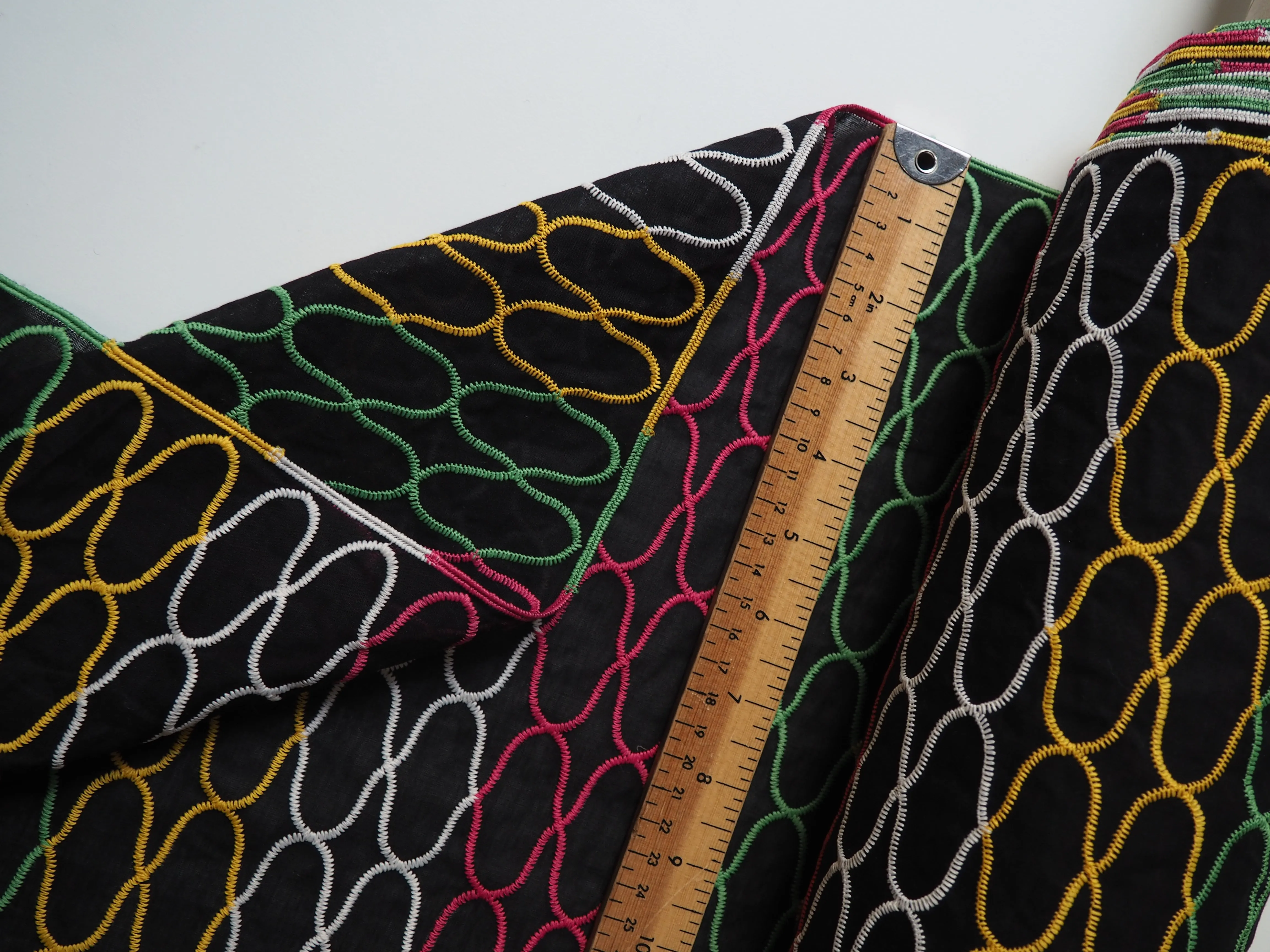 Black   Multicolour Embroidered Stripe Cotton
