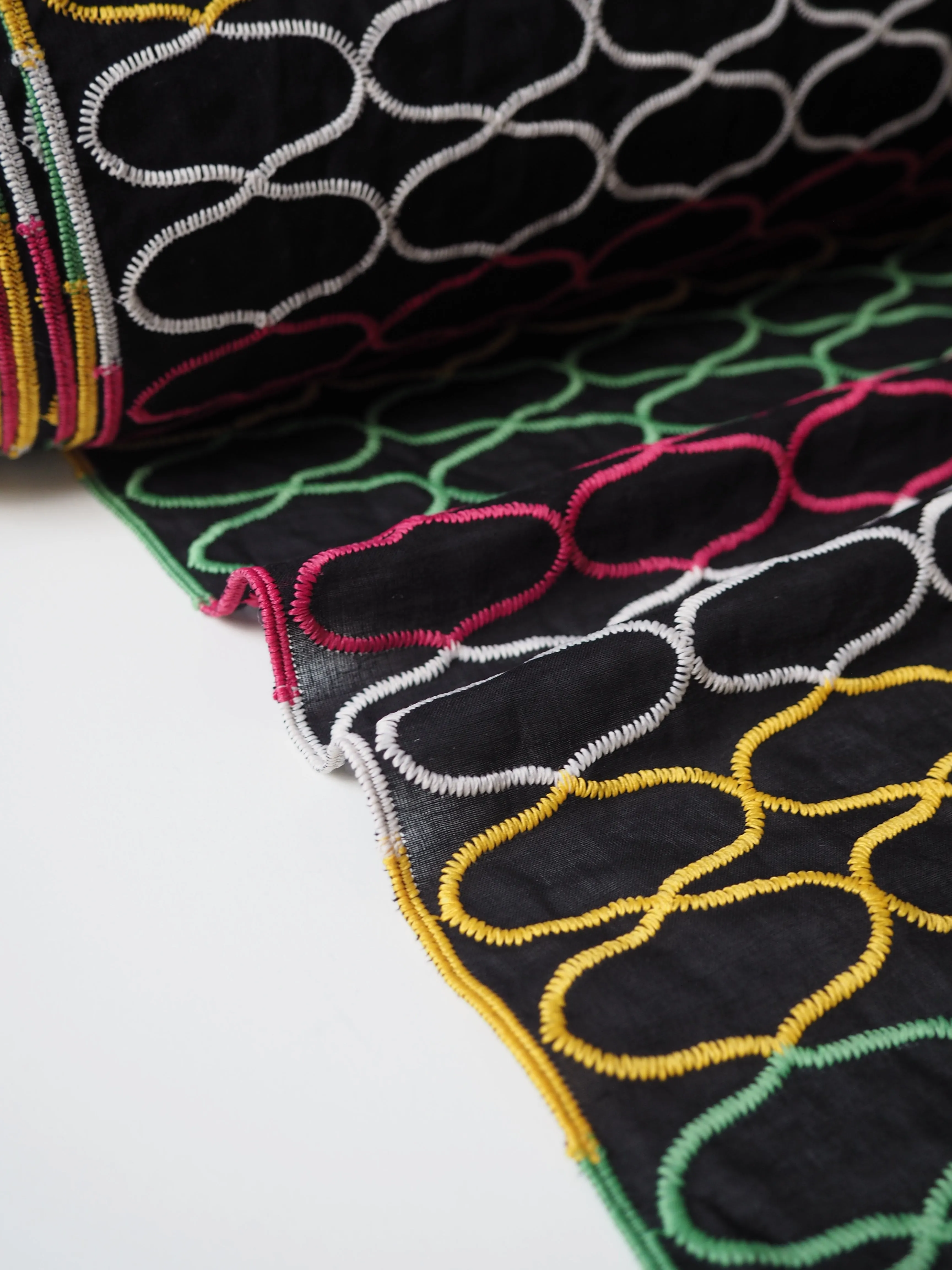 Black   Multicolour Embroidered Stripe Cotton