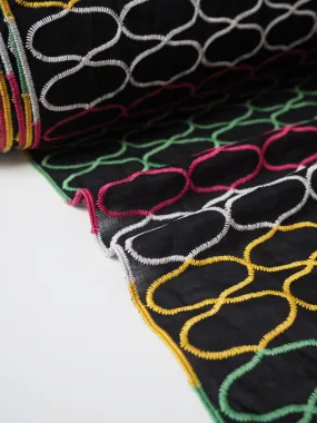 Black   Multicolour Embroidered Stripe Cotton