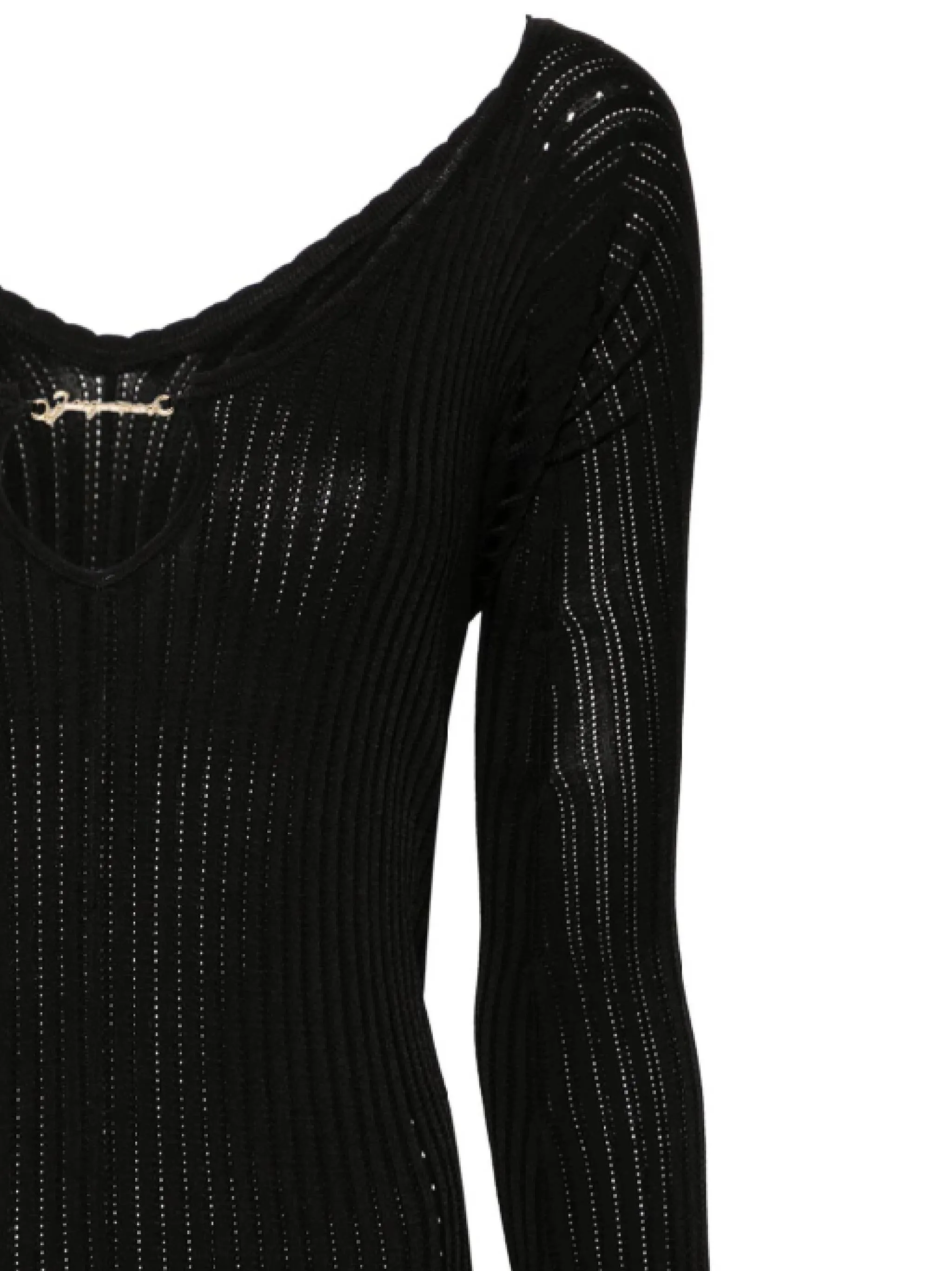 Black Ribbed Knit Dress with Plaque