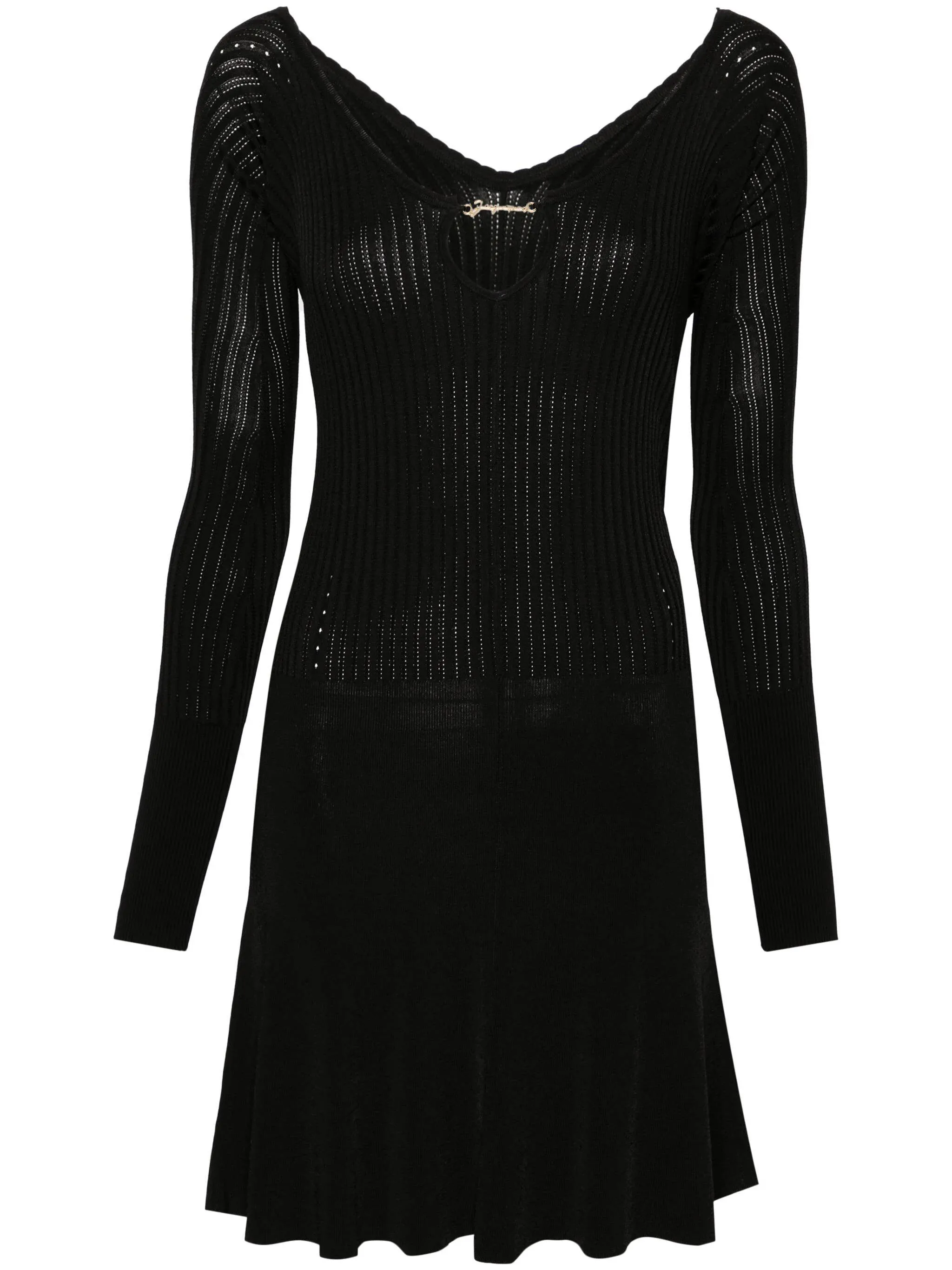Black Ribbed Knit Dress with Plaque
