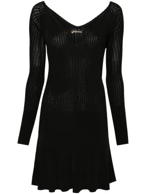 Black Ribbed Knit Dress with Plaque