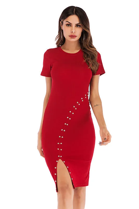 Black Slit  Beaded Slim Fit Dress