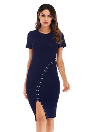 Black Slit  Beaded Slim Fit Dress