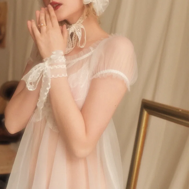 Black White Night Dress Babydoll Transparent Ruffles