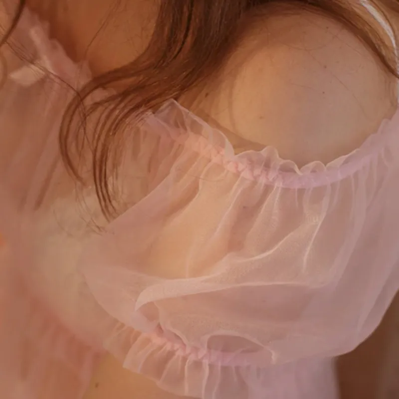 Black White Night Dress Babydoll Transparent Ruffles