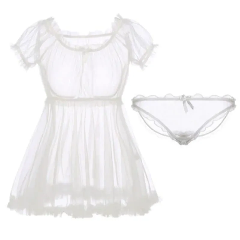 Black White Night Dress Babydoll Transparent Ruffles