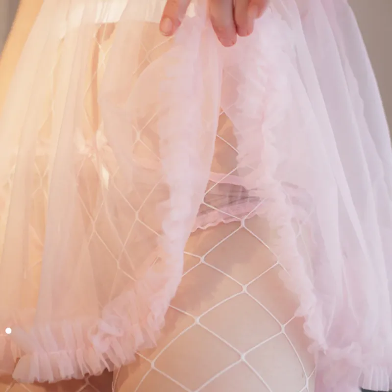 Black White Night Dress Babydoll Transparent Ruffles