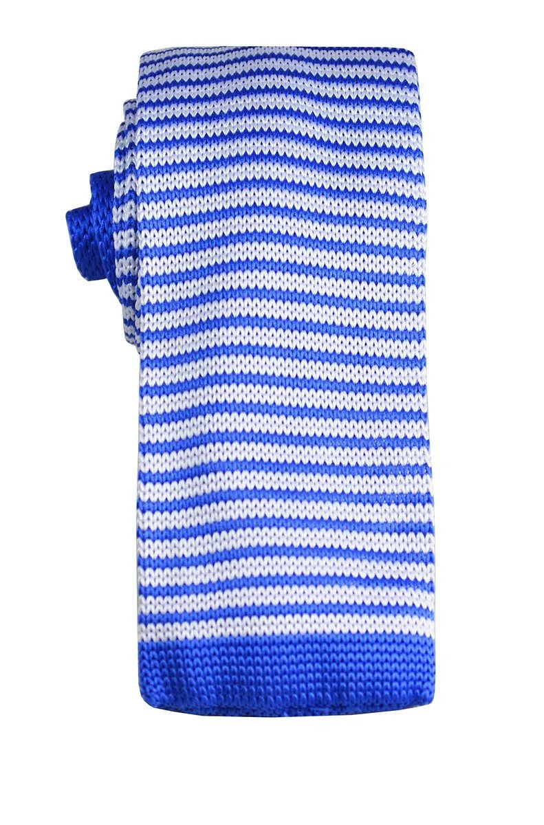 Blue and White Striped Knit Tie by Paul Malone