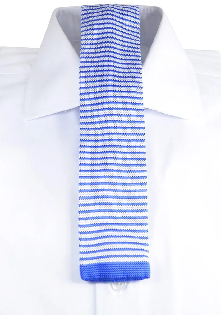 Blue and White Striped Knit Tie by Paul Malone