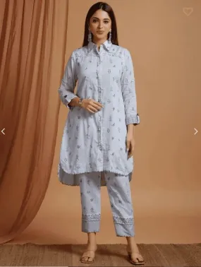 Blue Block Print Mulmul Co-Ord Set