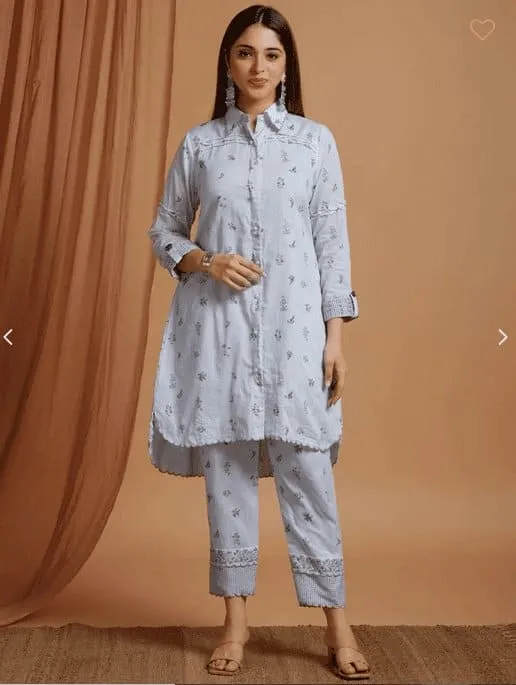 Blue Block Print Mulmul Co-Ord Set