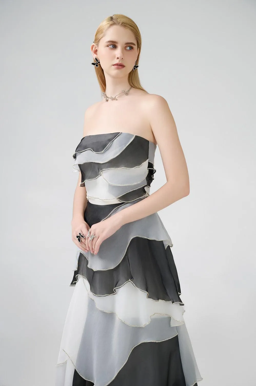 Bobby Strapless Back Zipper Organza Floor Length Dress