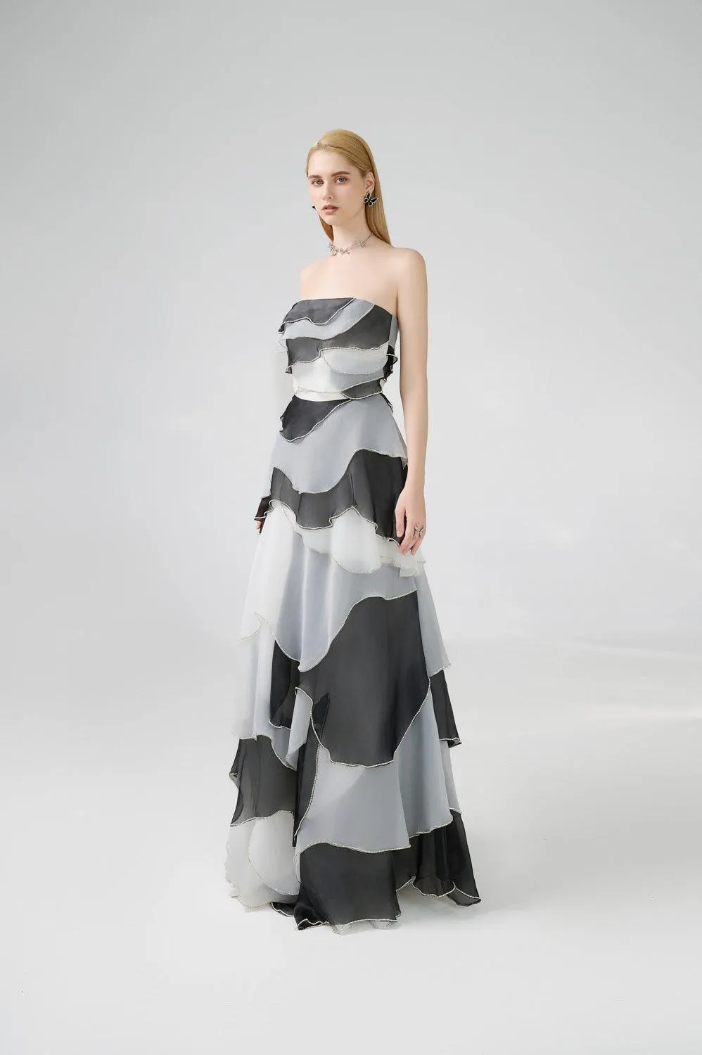 Bobby Strapless Back Zipper Organza Floor Length Dress