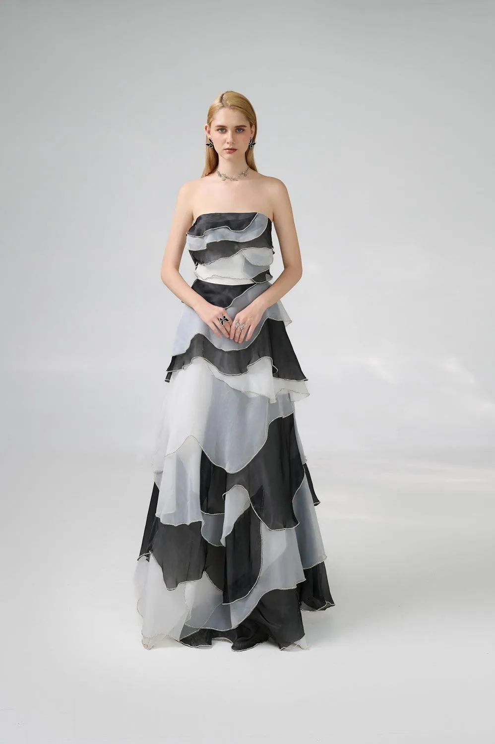 Bobby Strapless Back Zipper Organza Floor Length Dress