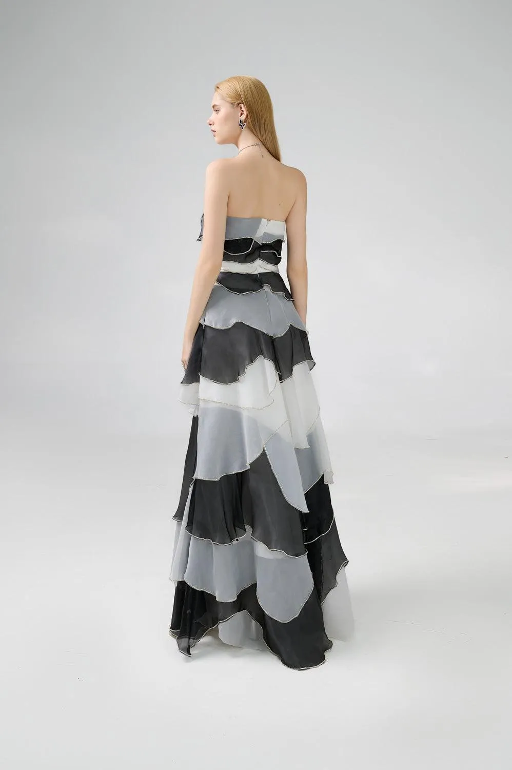 Bobby Strapless Back Zipper Organza Floor Length Dress