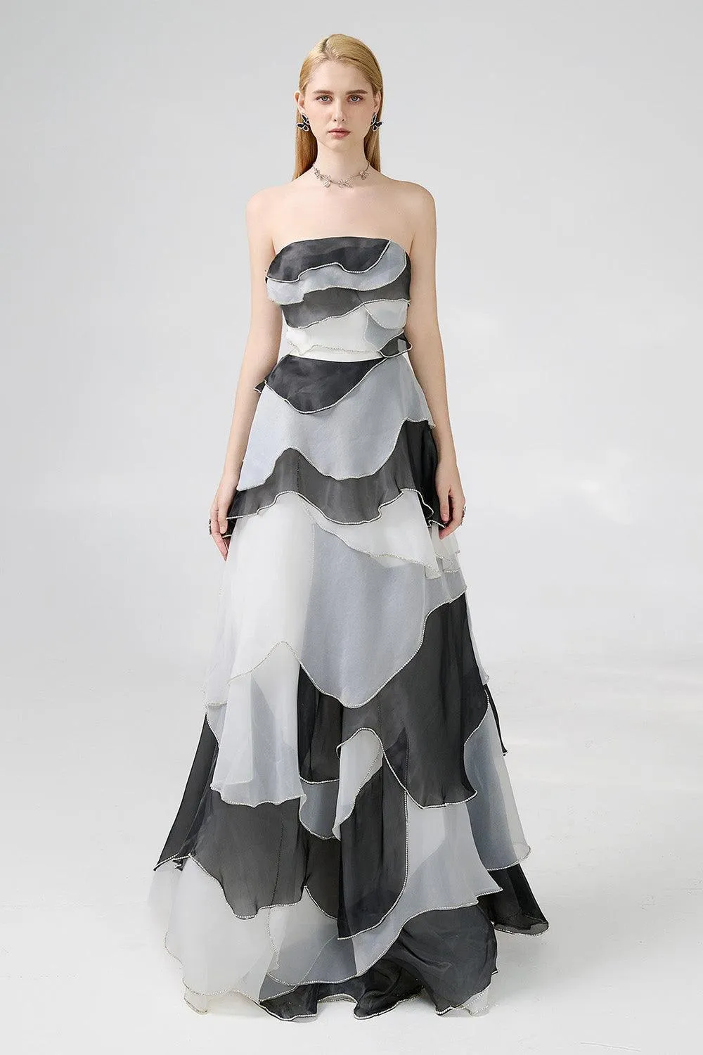 Bobby Strapless Back Zipper Organza Floor Length Dress