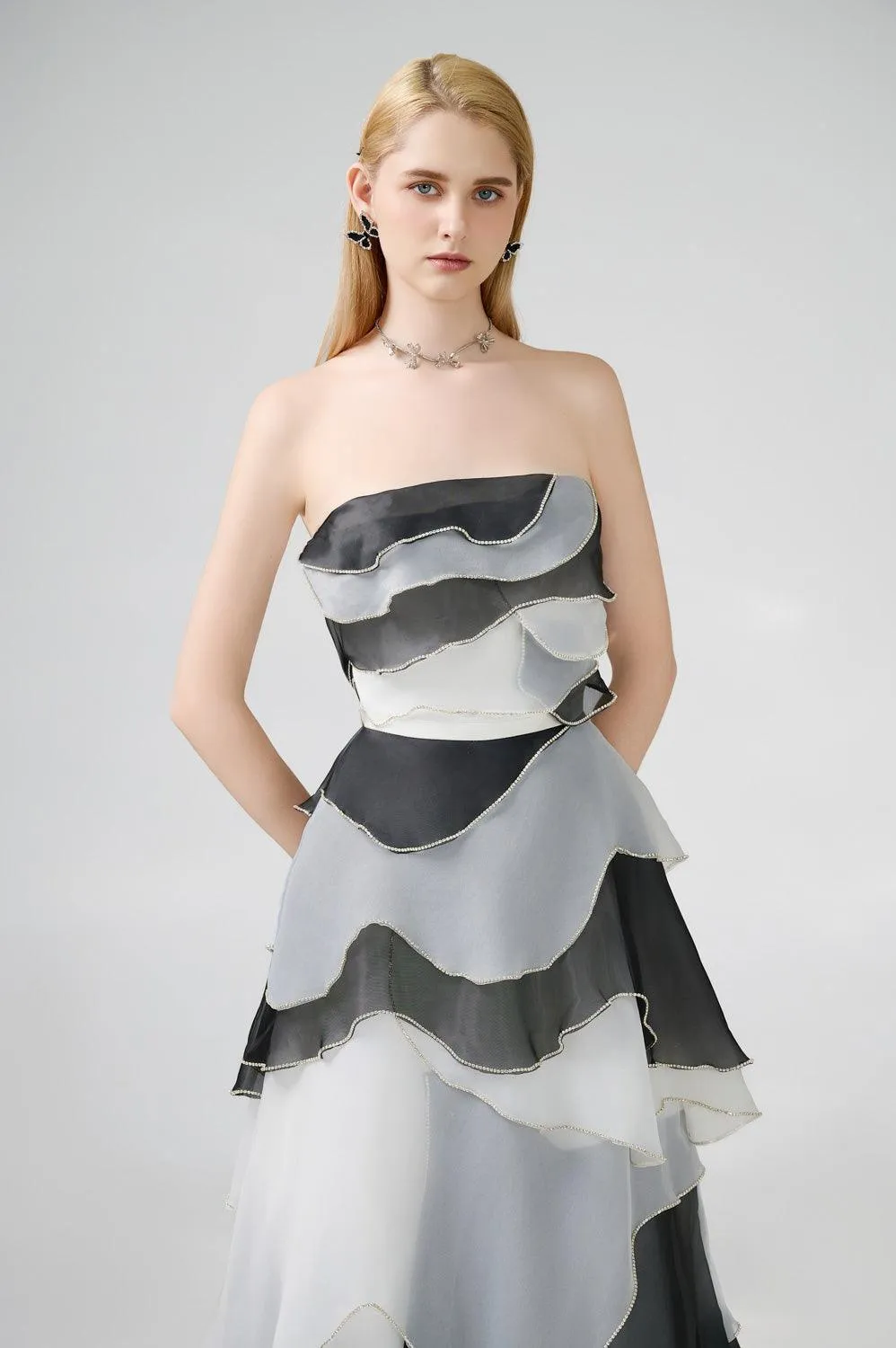 Bobby Strapless Back Zipper Organza Floor Length Dress