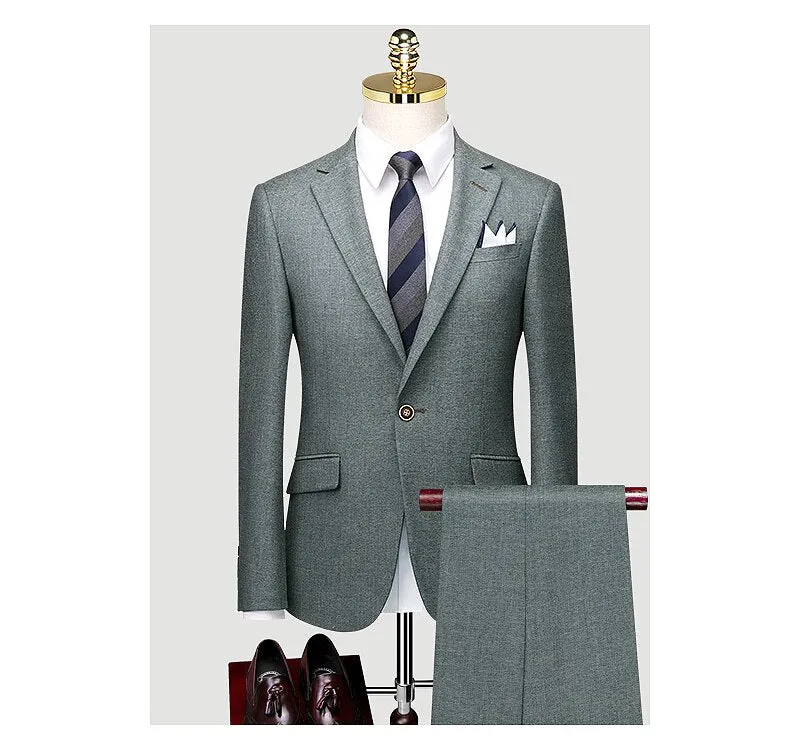 British Suit Men's Three Piece Slim Business Professional Formal Dress Groom's Wedding Dress Grey Casual Suit