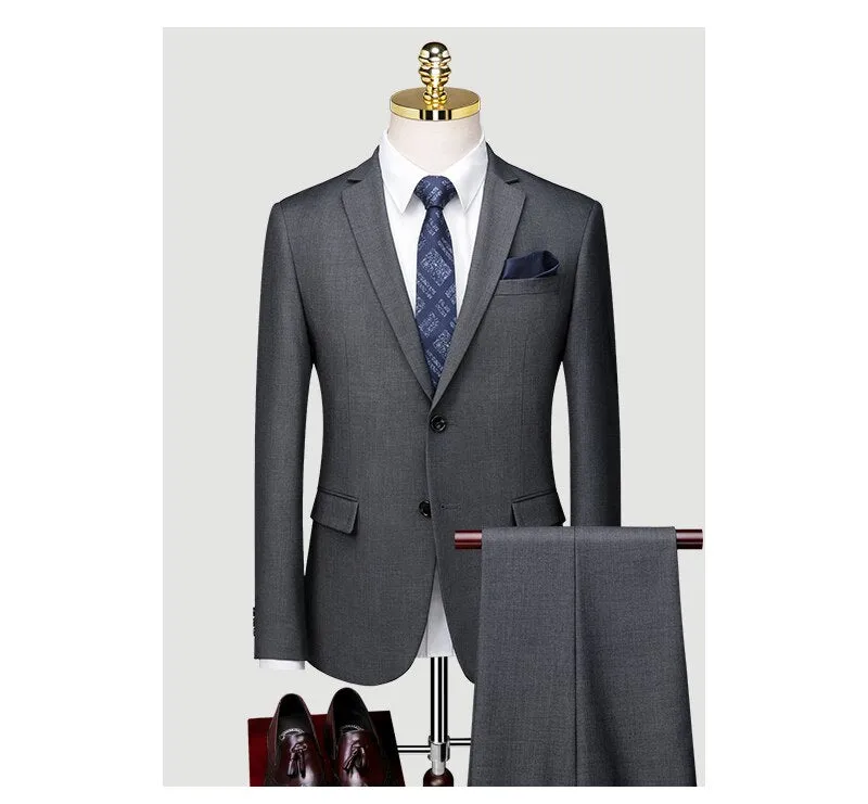 British Suit Men's Three Piece Slim Business Professional Formal Dress Groom's Wedding Dress Grey Casual Suit