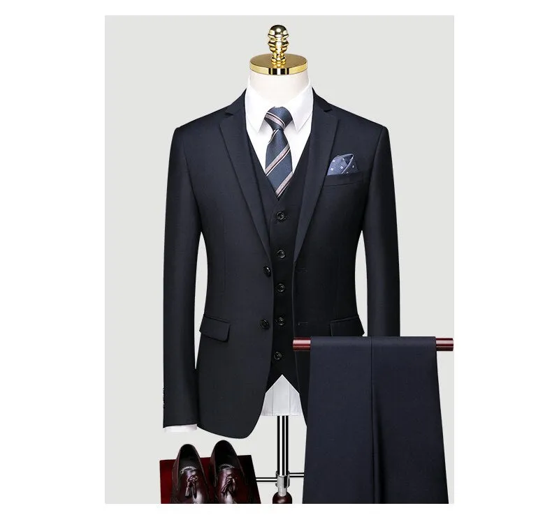 British Suit Men's Three Piece Slim Business Professional Formal Dress Groom's Wedding Dress Grey Casual Suit