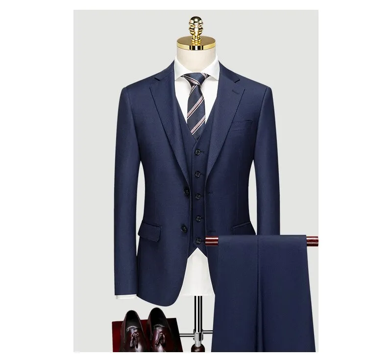 British Suit Men's Three Piece Slim Business Professional Formal Dress Groom's Wedding Dress Grey Casual Suit