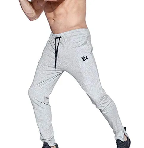 BROKIG Mens Zip Joggers Pants - Casual Gym Fitness Trousers Comfortable Tracksuit Slim Fit Bottoms Sweatpants with Pockets (Small, Heather Grey)