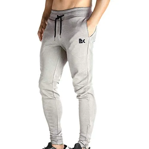 BROKIG Mens Zip Joggers Pants - Casual Gym Fitness Trousers Comfortable Tracksuit Slim Fit Bottoms Sweatpants with Pockets (Small, Heather Grey)