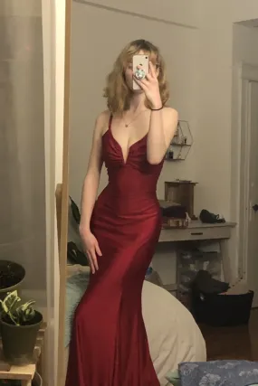 Burgundy mermaid long prom evening dress     fg3068