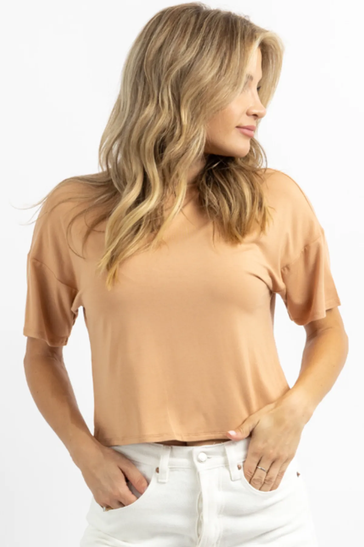 CAMEL EVERYDAY JERSEY KNIT TEE