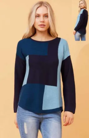 Caroline Morgan Colorblock Knit Pullover Jumper Blue 10