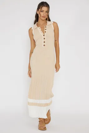 Cayla Button-Up Ribbed Knit Dress Sand