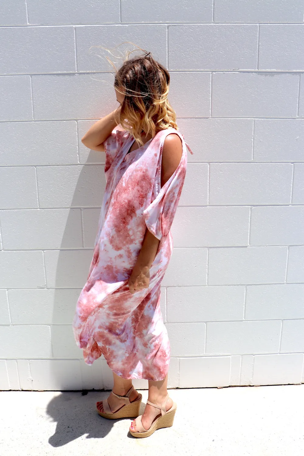 Cold Shoulder Dress In Pink Splash