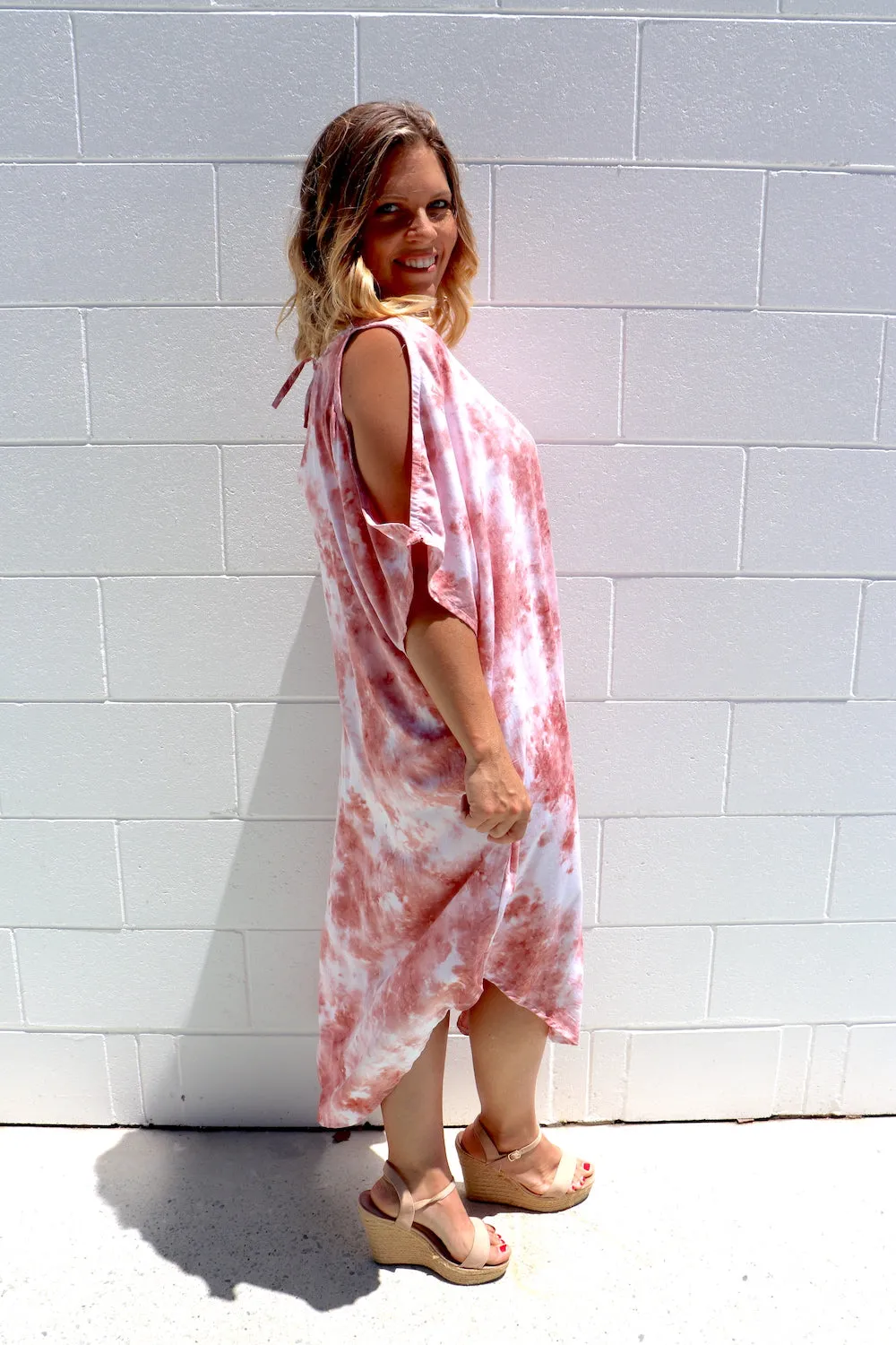 Cold Shoulder Dress In Pink Splash