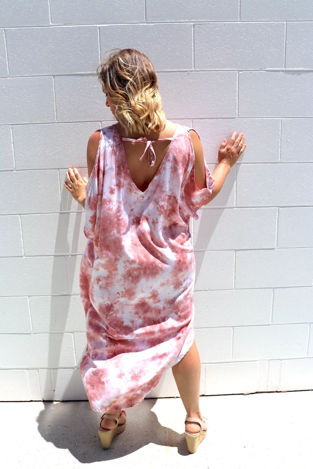 Cold Shoulder Dress In Pink Splash