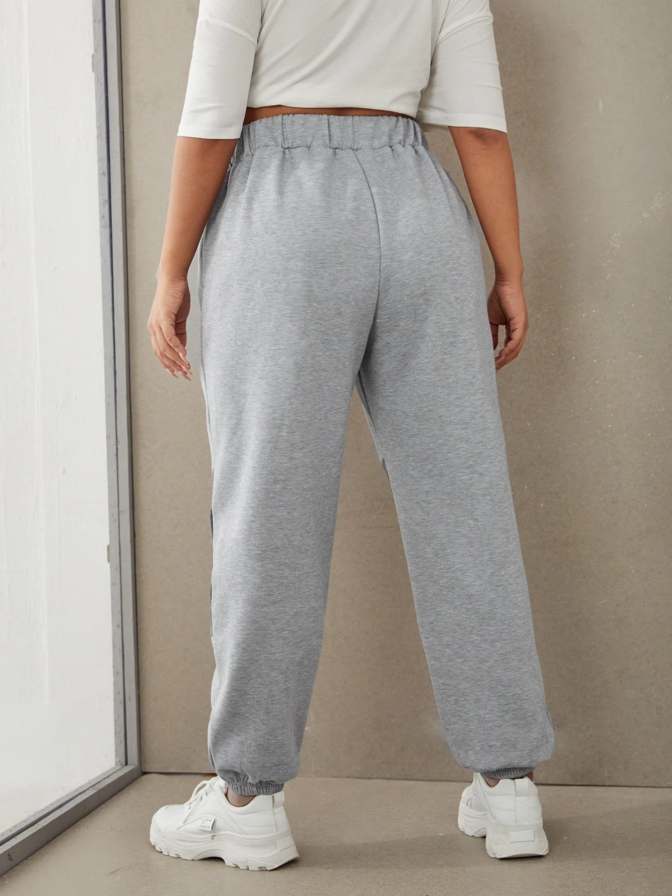 Colorblock Natural Long Plus Size Sweatpants