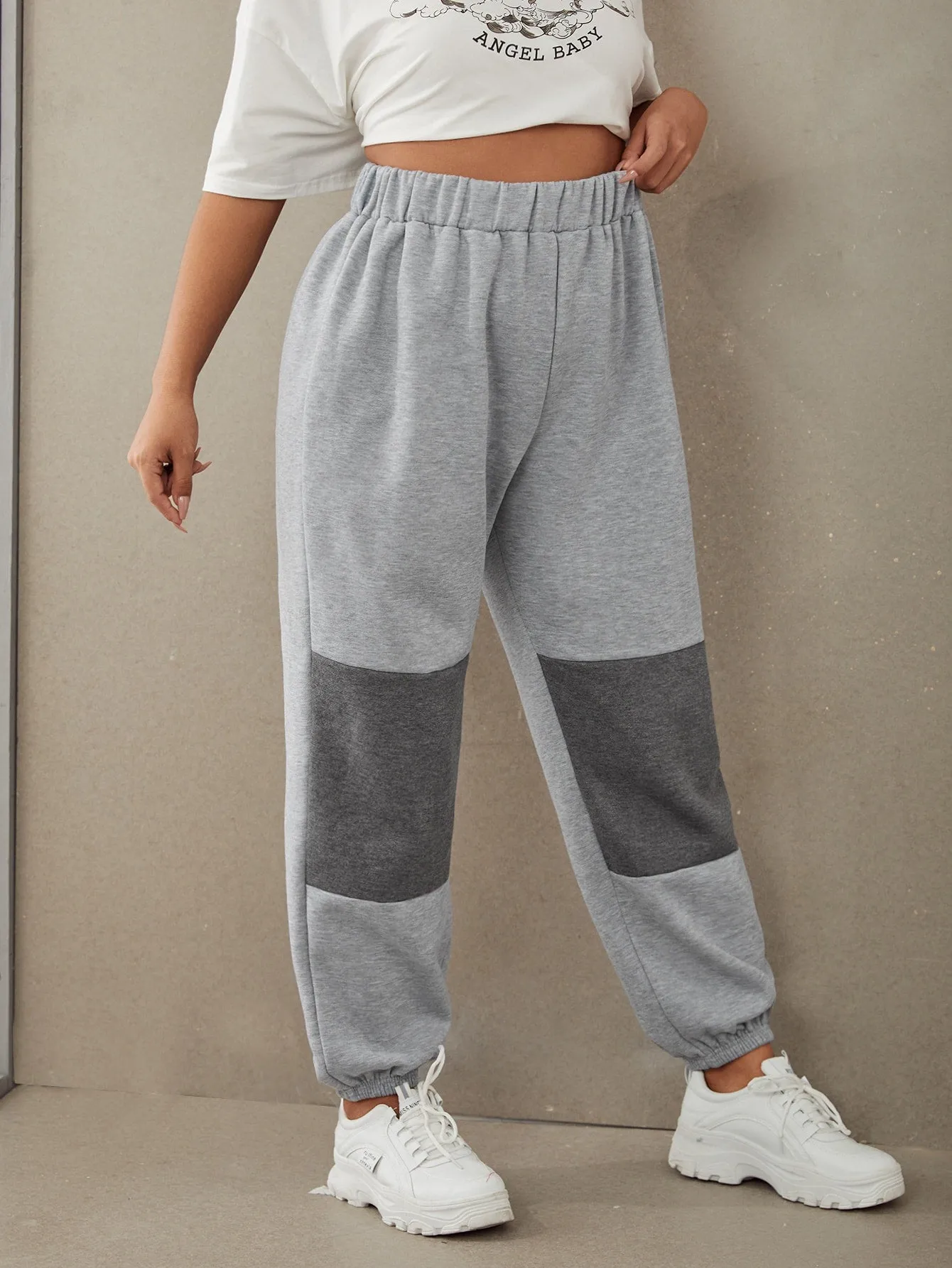 Colorblock Natural Long Plus Size Sweatpants
