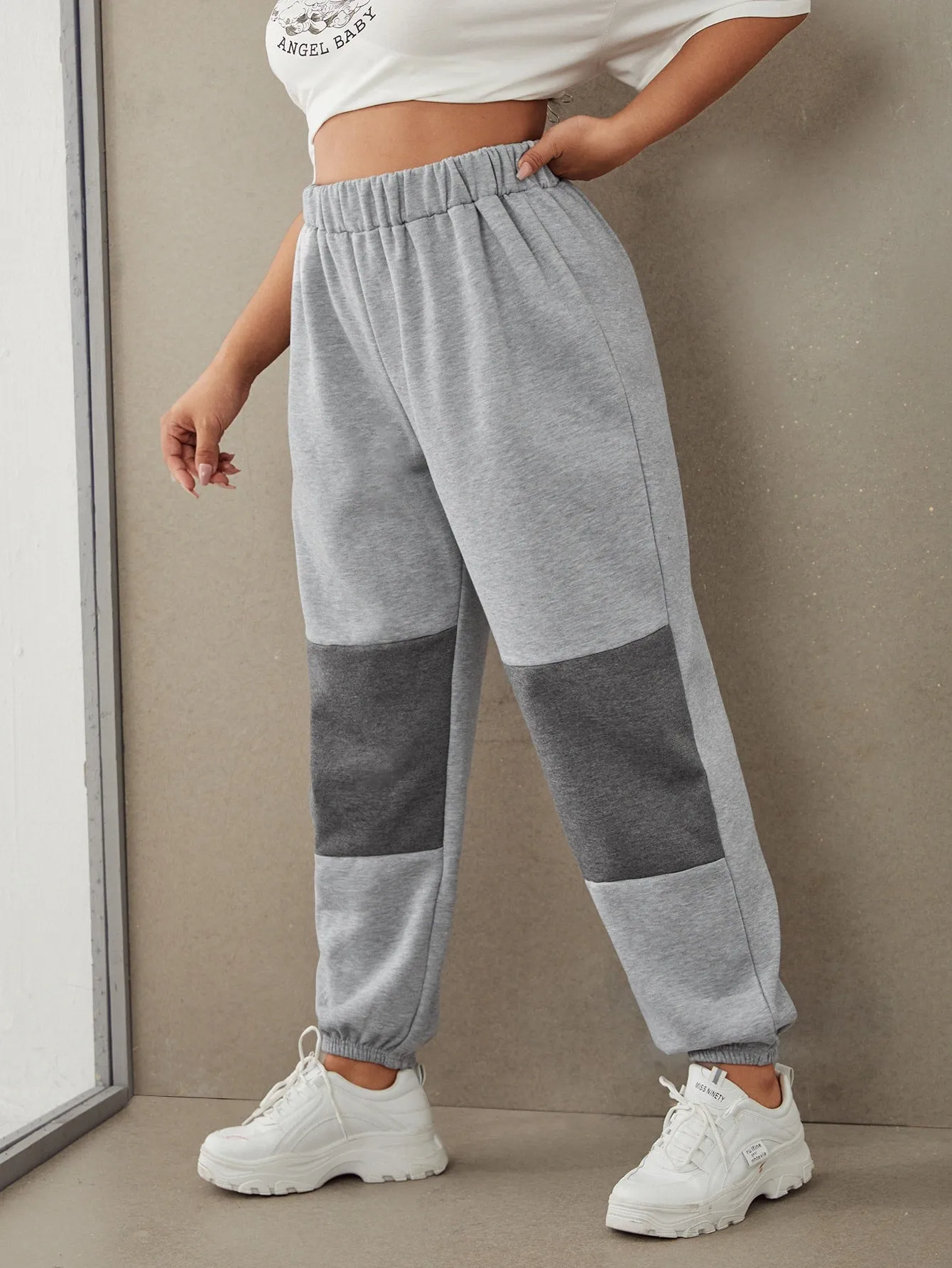 Colorblock Natural Long Plus Size Sweatpants