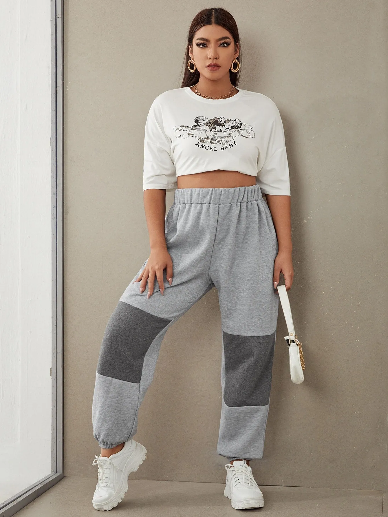Colorblock Natural Long Plus Size Sweatpants