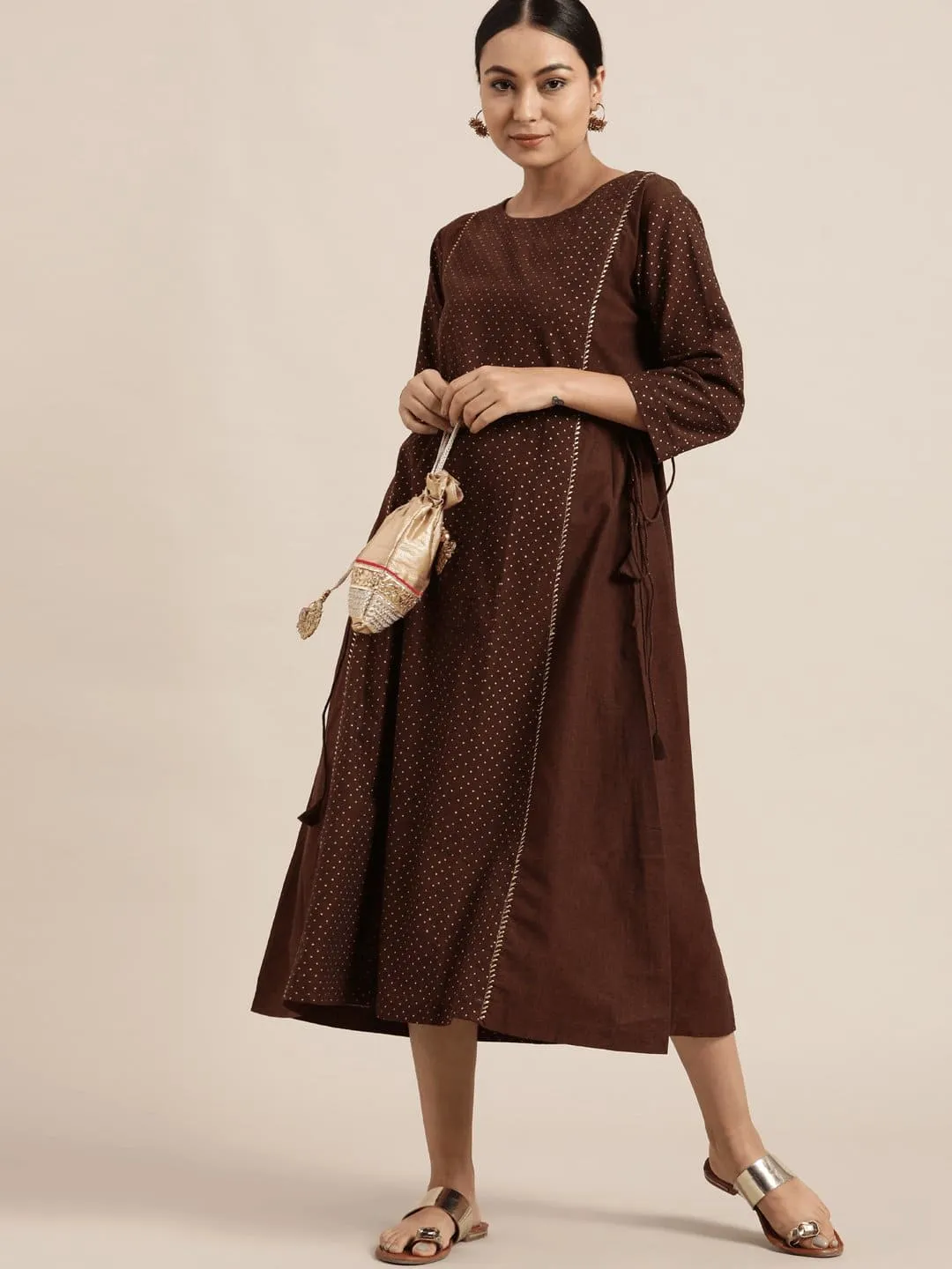 Dark Brown Block Print Dress